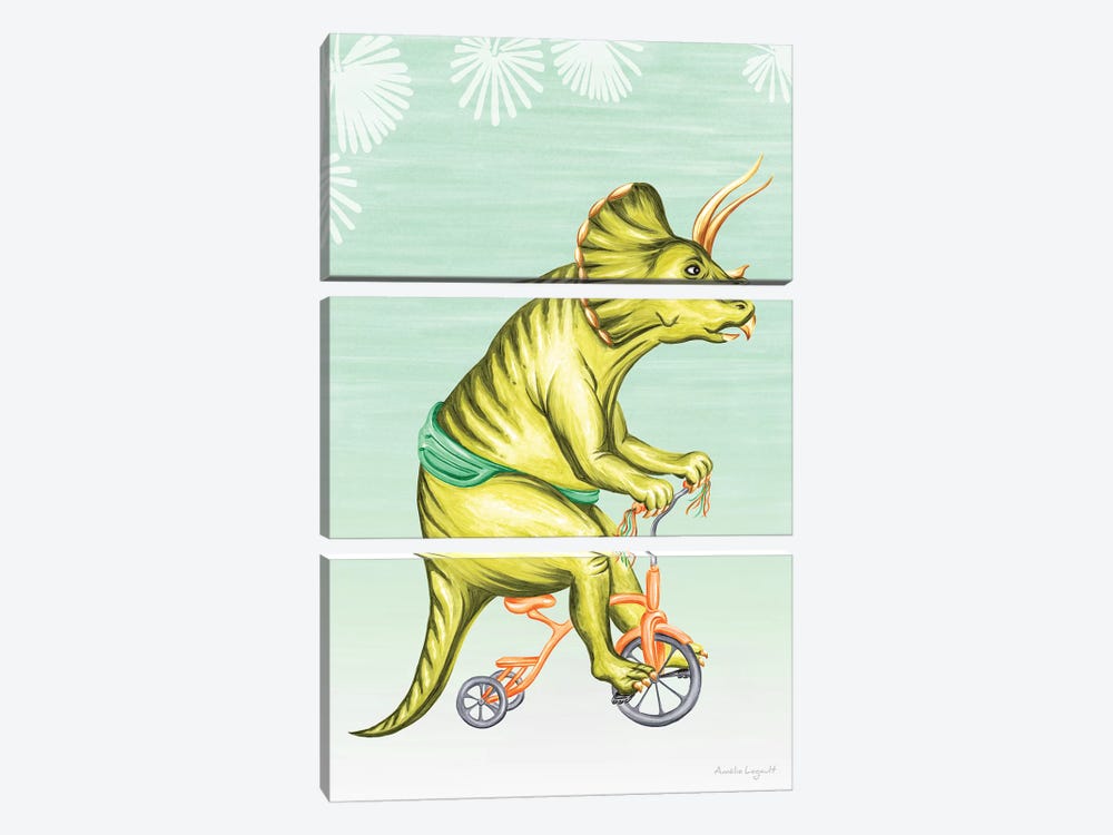 Triceratops On Bike by Amélie Legault 3-piece Canvas Art Print