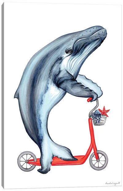 Whale On Bike Canvas Art Print - Bathroom Humor Art