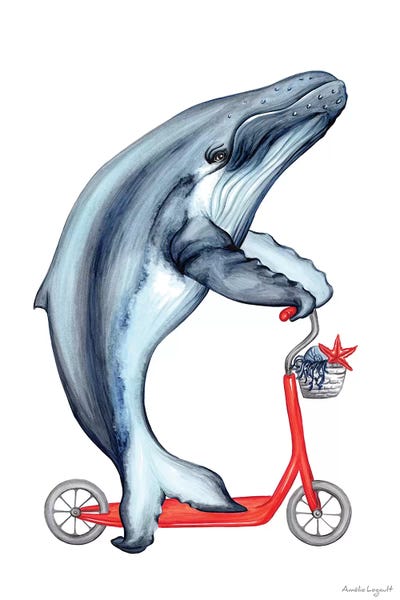 Kids Ocean Life Art: Whale On Bike by Amélie Legault