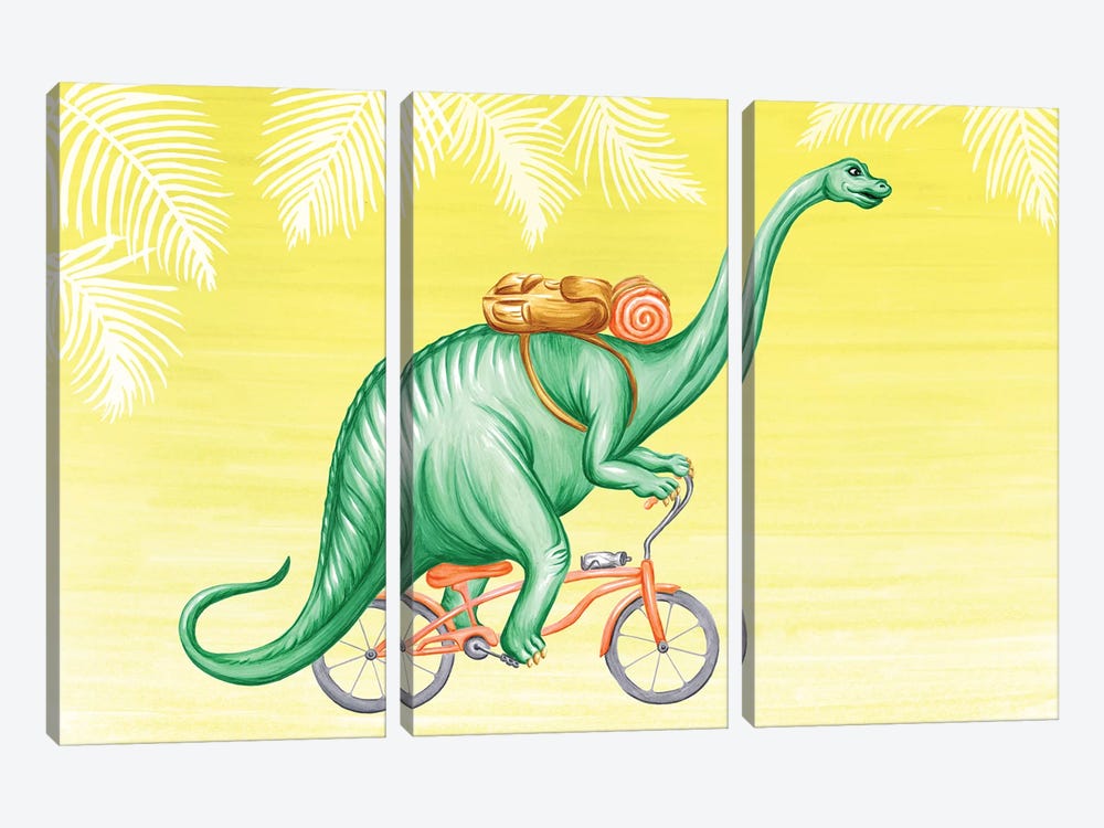 Brontosaurus On Bike by Amélie Legault 3-piece Canvas Print