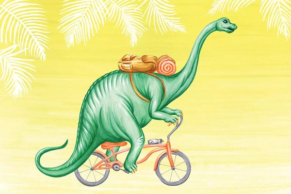 Kids Dinosaur Art: Brontosaurus On Bike by Amélie Legault