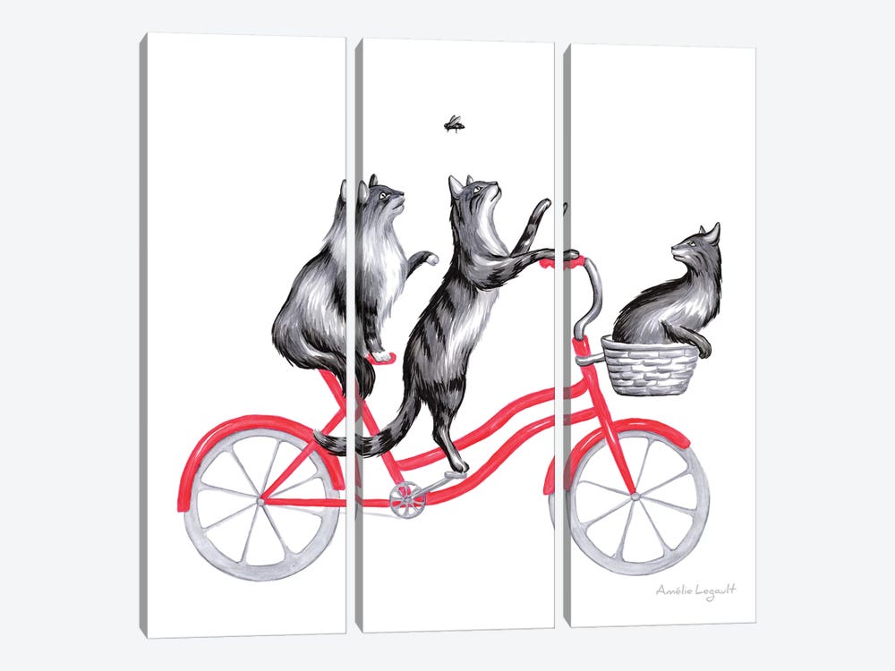 Cats On Bike by Amélie Legault 3-piece Canvas Artwork