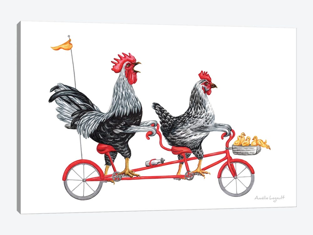 Chickens On Bike by Amélie Legault 1-piece Canvas Print