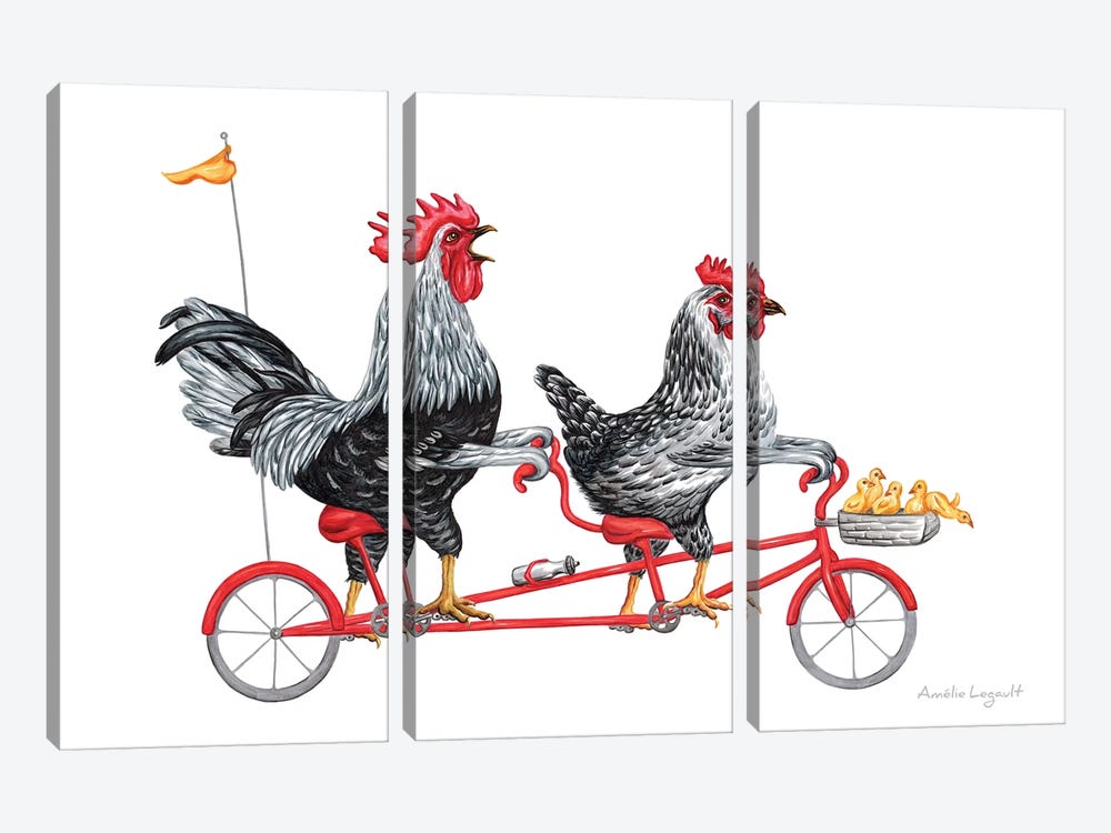 Chickens On Bike by Amélie Legault 3-piece Canvas Art Print