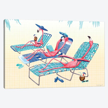 Flamingos Beach Canvas Print #LGL7} by Amélie Legault Art Print