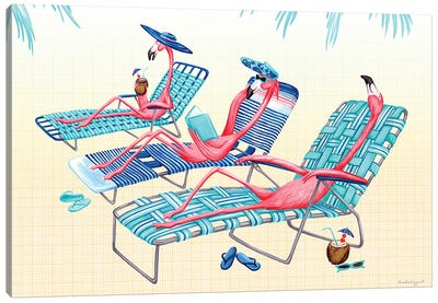 Flamingos Beach Canvas Art Print - Whimsical Décor