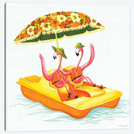 Flamingos Pedal Boat Canvas Print #LGL8} by Amélie Legault Canvas Art