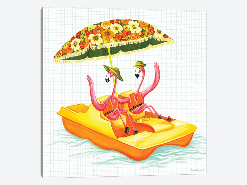 Flamingos Pedal Boat by Amélie Legault 1-piece Art Print