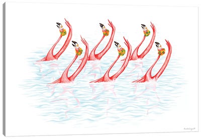 Flamingos Synchro Swim Canvas Art Print - Animal Humor Art