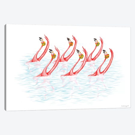 Flamingos Synchro Swim Canvas Print #LGL9} by Amélie Legault Canvas Wall Art