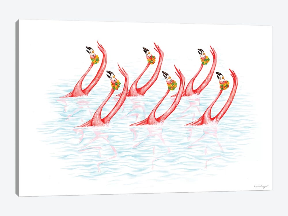 Flamingos Synchro Swim by Amélie Legault 1-piece Canvas Artwork