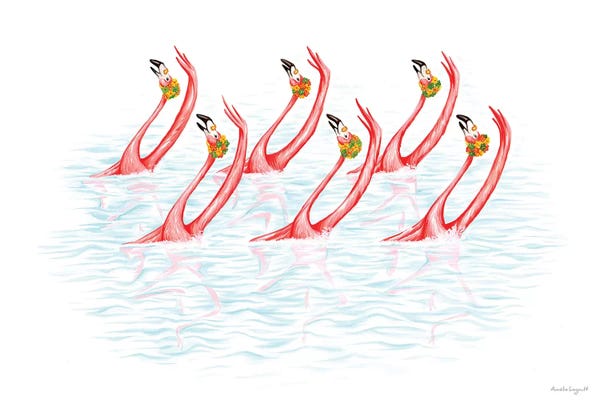 Bathroom Humor: Flamingos Synchro Swim by Amélie Legault