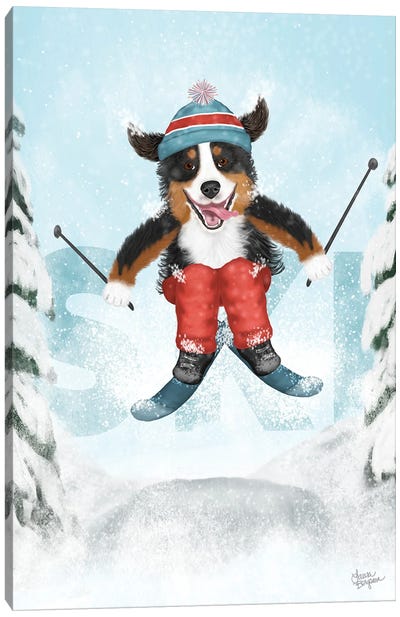 Bernese Mountain Sports - Ski Canvas Art Print - Bernese Mountain Dog Art