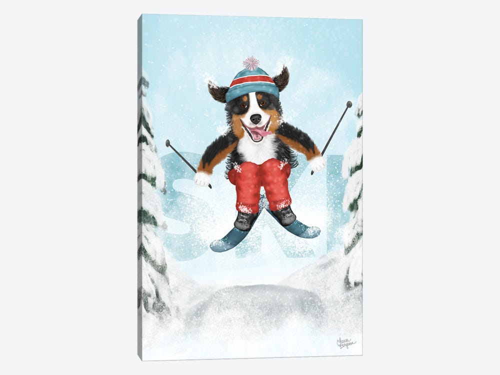 Bernese Mountain Sports - Ski by Laura Bergsma 1-piece Canvas Print