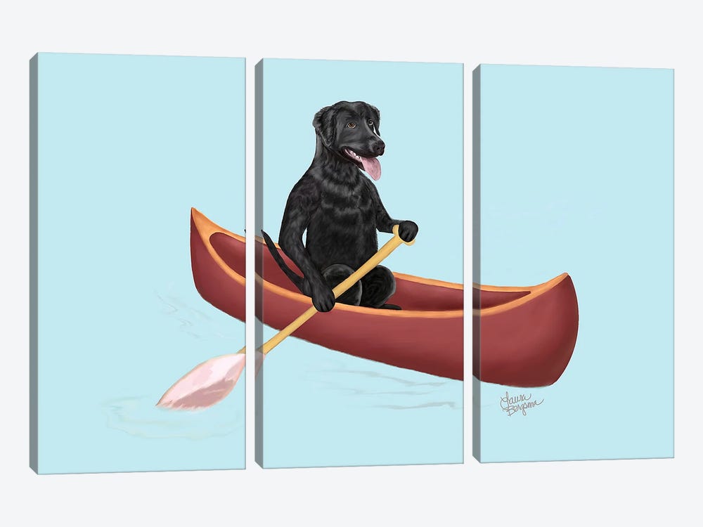 Doggie Paddle (Black) by Laura Bergsma 3-piece Canvas Artwork