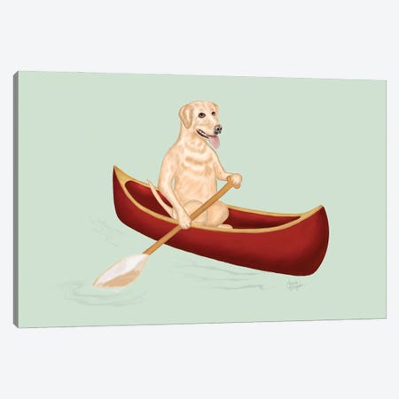 Doggie Paddle (Yellow) Canvas Print #LGS31} by Laura Bergsma Canvas Print