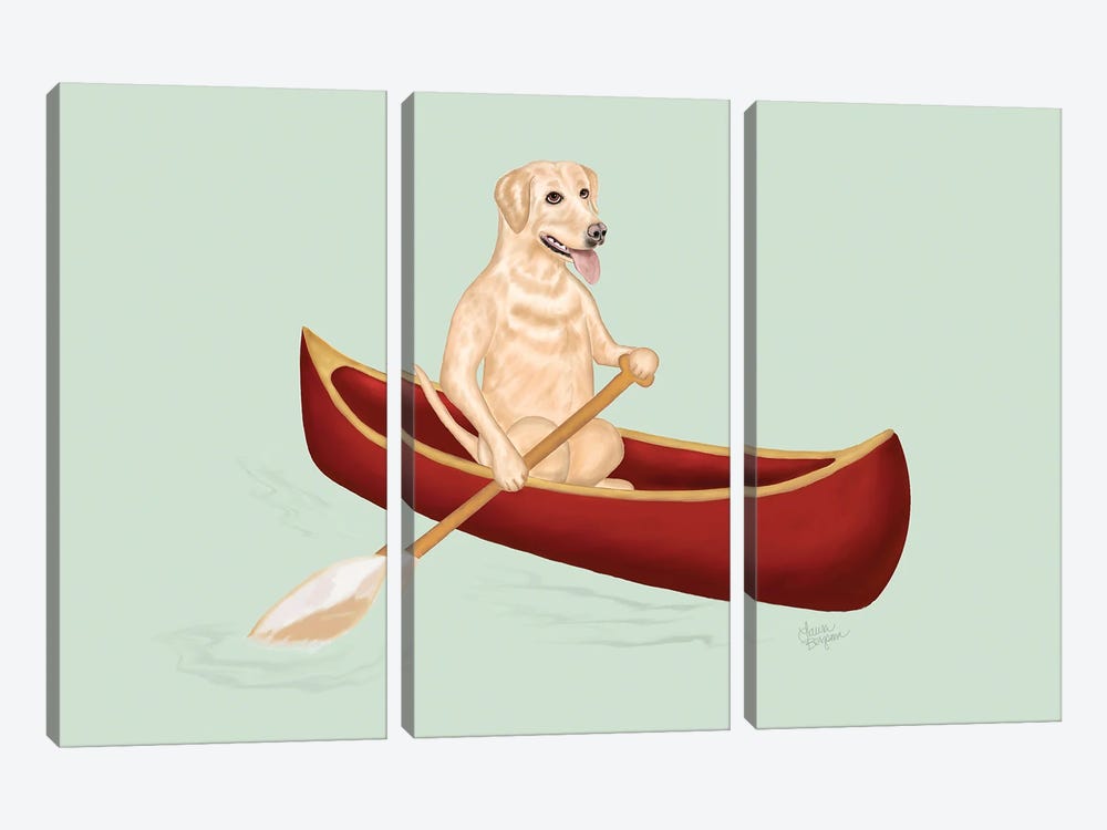 Doggie Paddle (Yellow) by Laura Bergsma 3-piece Canvas Print