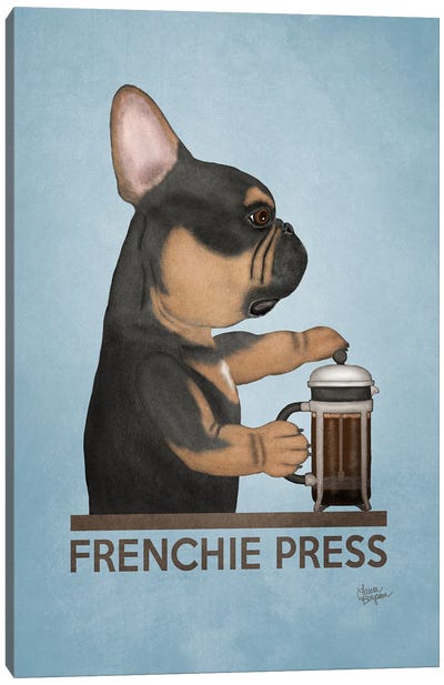 Frenchie Press (Black And Tan) Canvas Art Print - French Bulldog Art