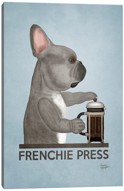 Frenchie Press (Blue) Canvas Art Print - Cafe Art