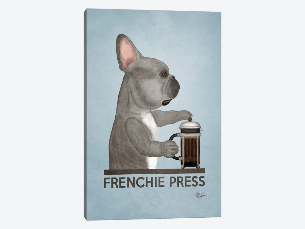 Frenchie Press (Blue) by Laura Bergsma 1-piece Canvas Wall Art