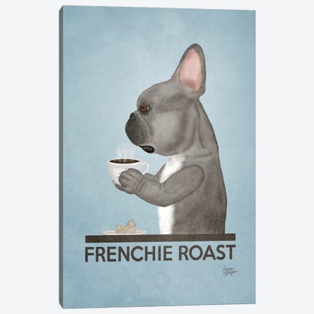 Frenchie Roast (Blue) Canvas Print #LGS40} by Laura Bergsma Canvas Wall Art