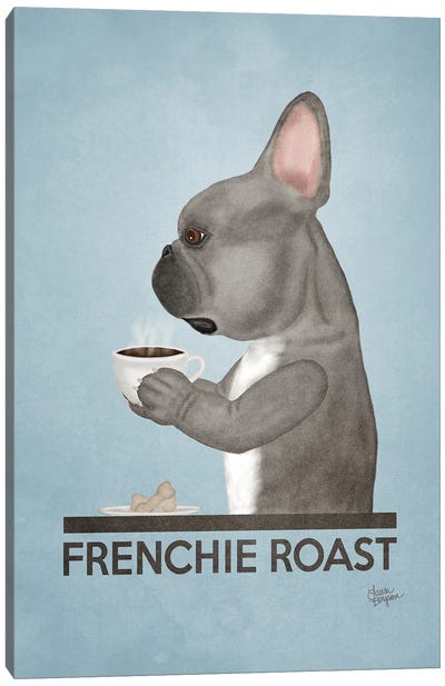 Frenchie Roast (Blue) Canvas Art Print - French Bulldog Art