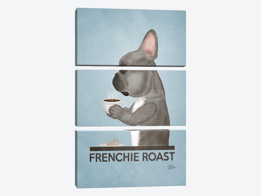 Frenchie Roast (Blue) by Laura Bergsma 3-piece Canvas Print