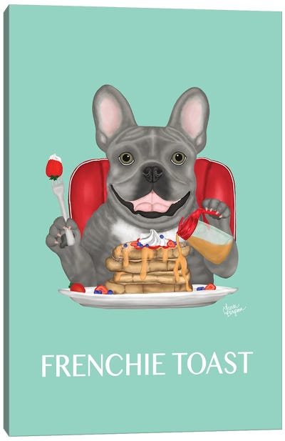 Frenchie Toast (Blue) Canvas Art Print - Laura Bergsma