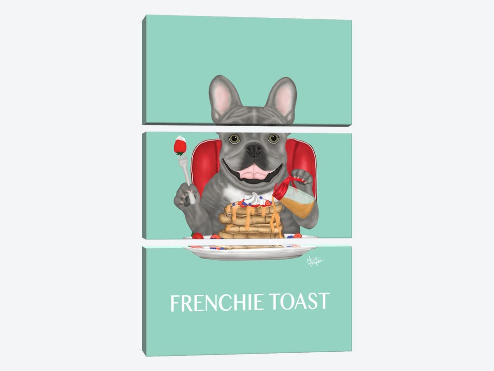 Frenchie Toast (Blue) by Laura Bergsma 3-piece Canvas Artwork