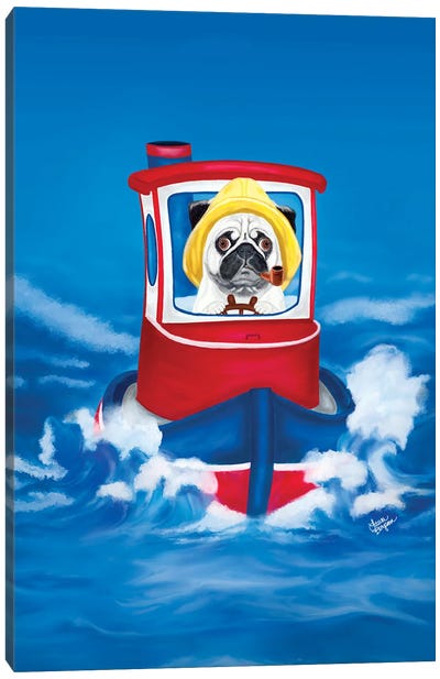 Pug Boat Canvas Art Print - Pug Art