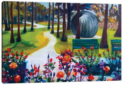 Sculpture And Blooms In Palisades Park, Santa Monica Canvas Art Print - Lisa Goldfarb