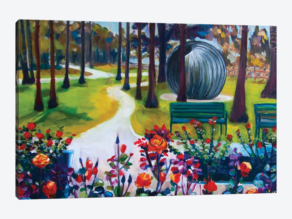 Sculpture And Blooms In Palisades Park, Santa Monica by Lisa Goldfarb 1-piece Canvas Artwork