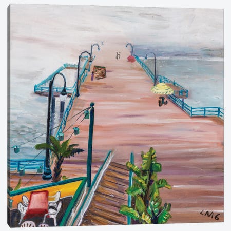 Santa Monica Pier In Fog Canvas Print #LGZ31} by Lisa Goldfarb Canvas Wall Art