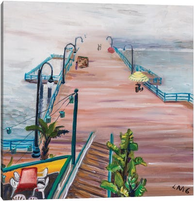 Santa Monica Pier In Fog Canvas Art Print - Lisa Goldfarb