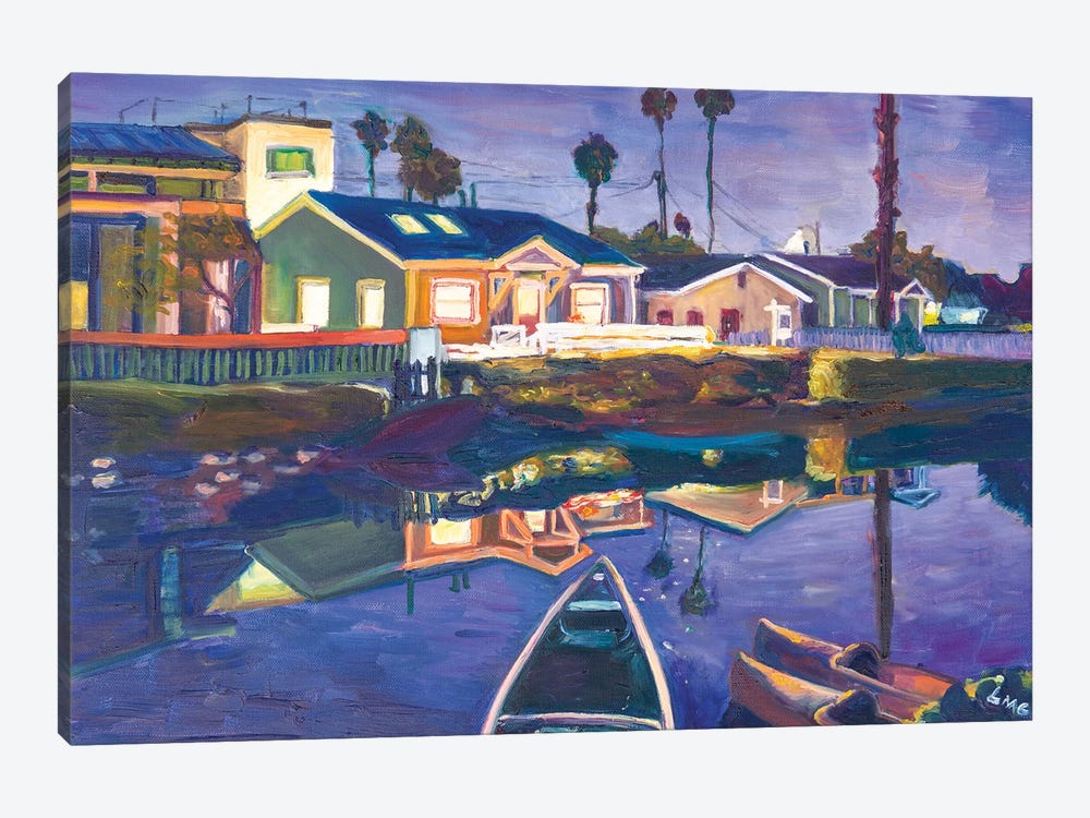 Venice Canal Boats At Night by Lisa Goldfarb 1-piece Canvas Wall Art