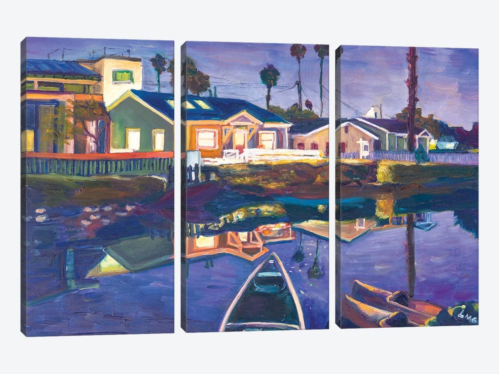 Venice Canal Boats At Night by Lisa Goldfarb 3-piece Canvas Art