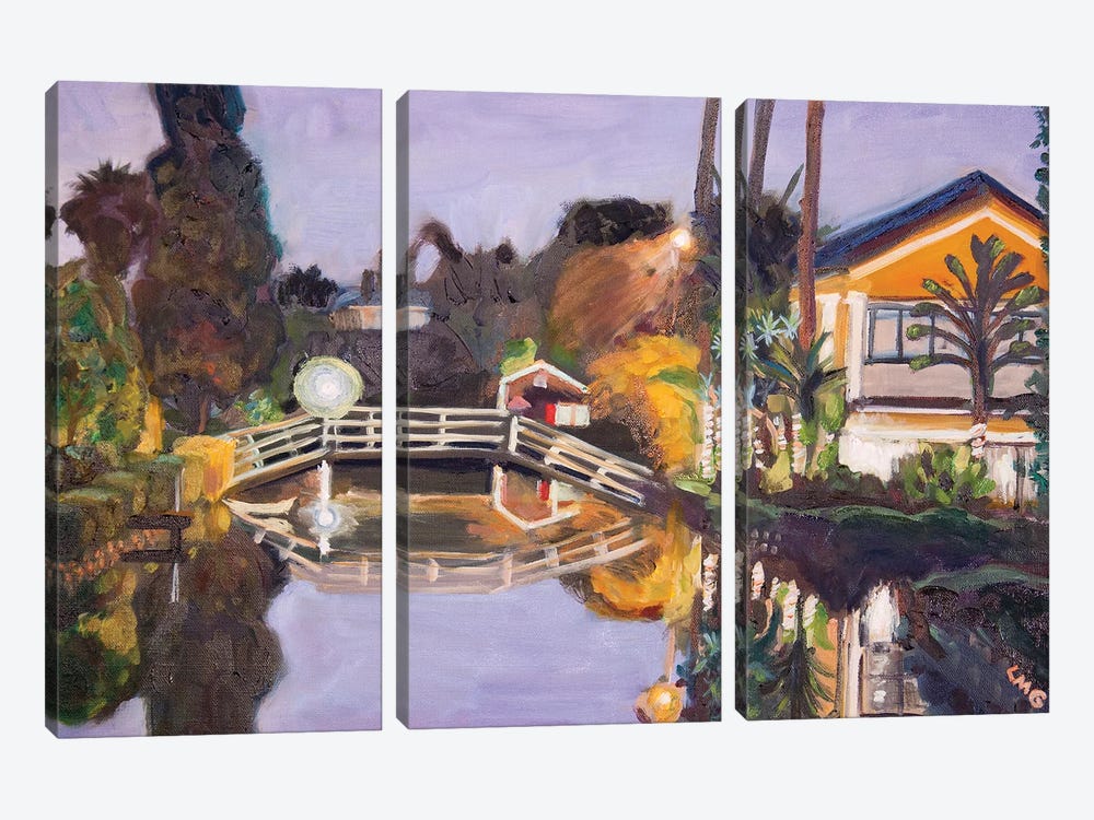Venice Canal Purples, Bridge At Night by Lisa Goldfarb 3-piece Canvas Art Print