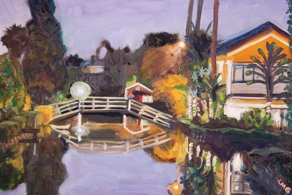 Lisa Goldfarb: Venice Canal Purples, Bridge At Night by Lisa Goldfarb