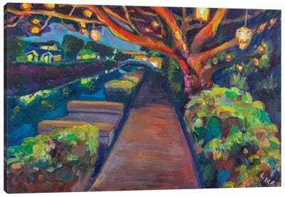 Tree Of Lights, Venice Canal Canvas Art Print - Lisa Goldfarb