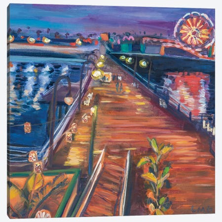 Santa Monica Pier Night Canvas Print #LGZ41} by Lisa Goldfarb Canvas Print