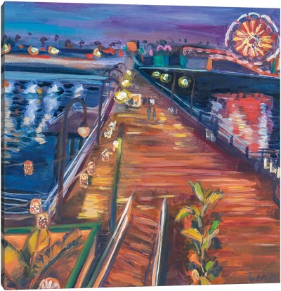 Santa Monica Pier Night Canvas Art Print - Lisa Goldfarb