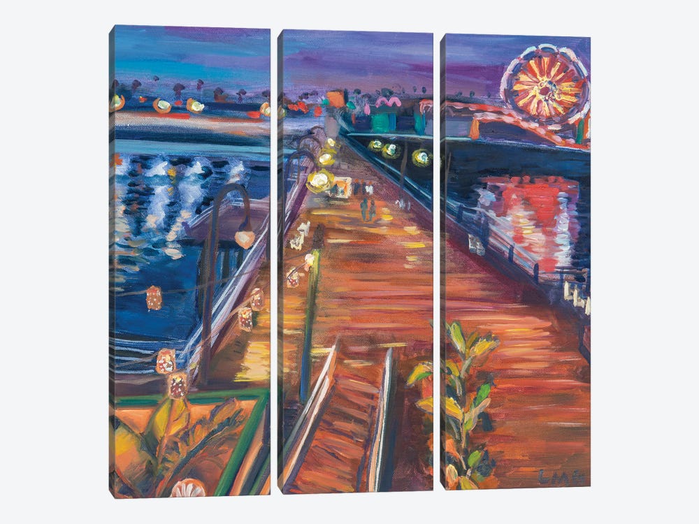 Santa Monica Pier Night by Lisa Goldfarb 3-piece Canvas Art