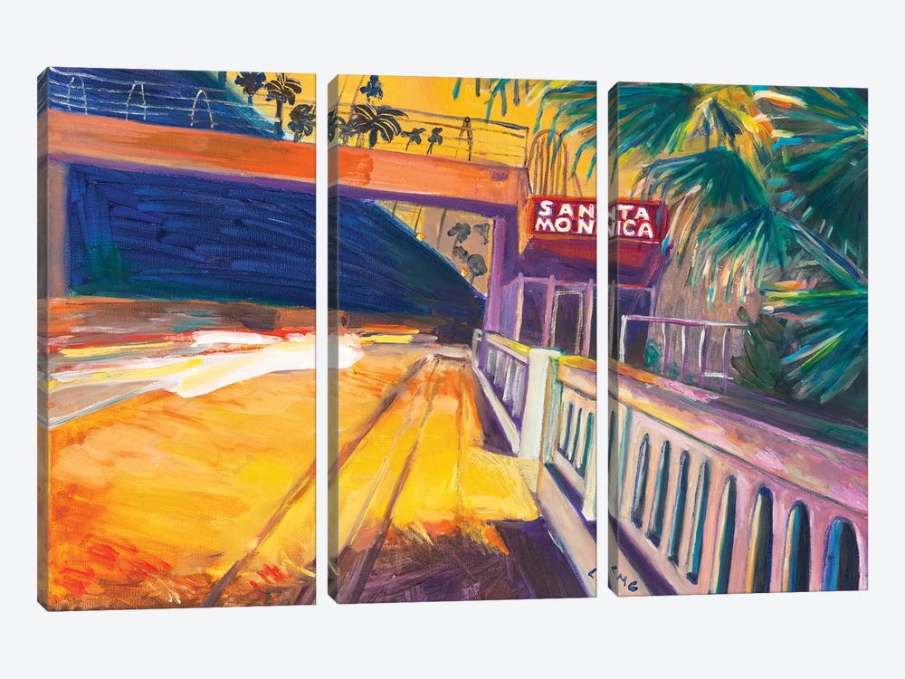 California Incline Yellow Lights Night by Lisa Goldfarb 3-piece Canvas Print