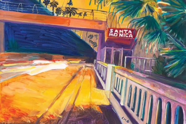 Lisa Goldfarb: California Incline Yellow Lights Night by Lisa Goldfarb