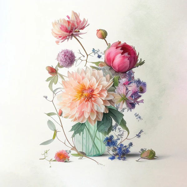 Dahlias: Dahlia Posey In A Blue Jar by Leah McLean