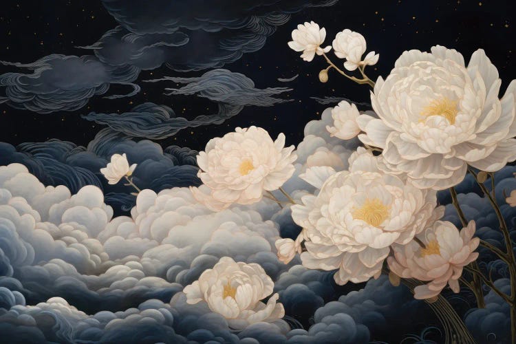 Ruffled Night Peonies by Leah McLean wall art