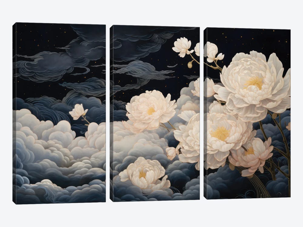 Ruffled Night Peonies by Leah McLean 3-piece Canvas Wall Art