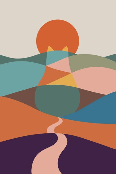 Mid-Century Modern Animals: Cat Landscape LXV by Lim Heng Swee