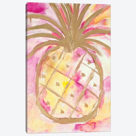 Framed Canvas Art (Gold Floating Frame) - LV Pastel Fashion Pineapple by Pomaikai Barron ( Food & Drink > Food > Fruits > Pineapples art) - 26x18 in