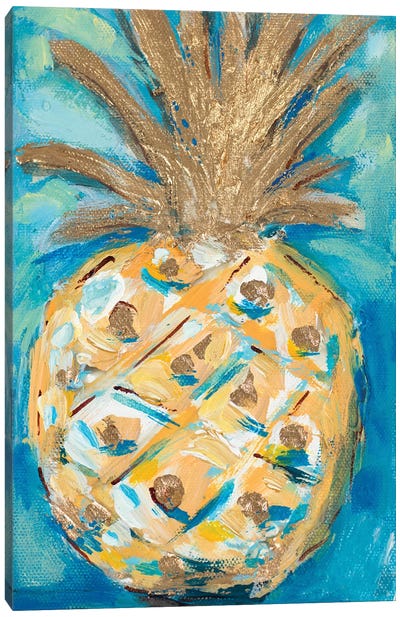 Blue Gold Pineapple Canvas Art Print - Pineapple Art
